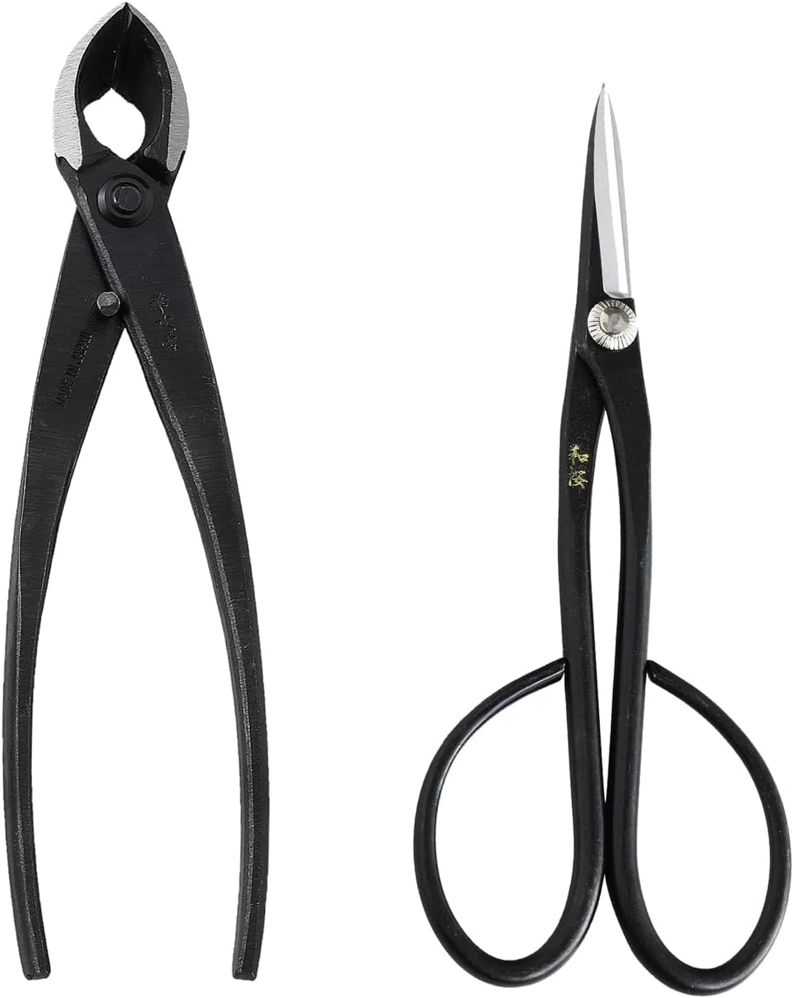 Wazakura Japanese Bonsai Tool Kit Set Made in Japan, Satsuki Scissors 7inch(180mm) + Concave Branch Cutter 8inch(200mm) Gift Box (Yasugi Steel Satsuki Scissors + Concave Branch Cutter)