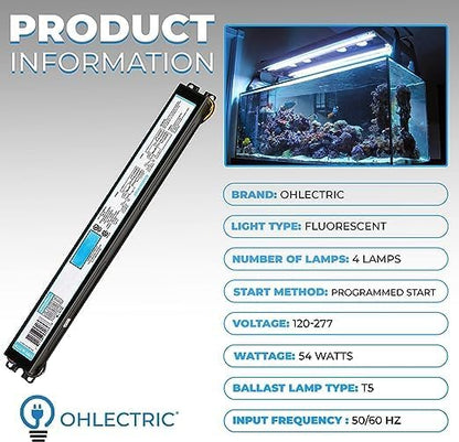 OHLECTRIC Replacement for ICN-4S54-90C-2LS-G 4 Lamp - T5 Fluorescent Electronic Ballast - 120-277