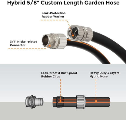 Giraffe Tools Garden Hose 25ft x 5/8", Custom Length, Heavy Duty, No Kink, Flexible, Rubber Garden Hose, Leakproof Water Hose with Male to Female Fittings, 600 Burst PSI