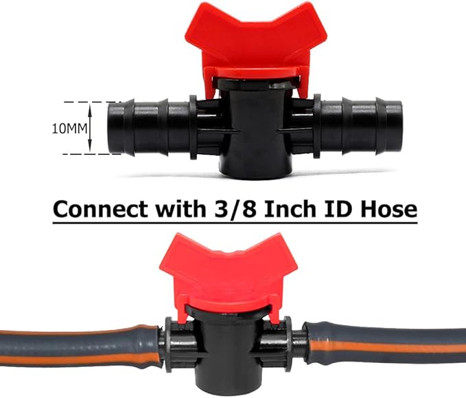 JoyTube 3/8" Drip Irrigation Switch Valve, Barbed Ball Valve for Garden Drip Irrigation Aquarium (3 Pcs)