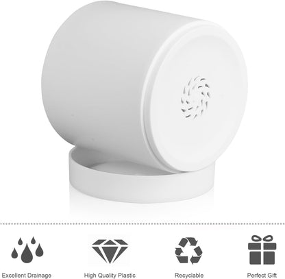 7/6.5/6/5/4 inch Flower Pots, 5 Pack Cylinder Plant Pots for Small Indoor Outdoor Plants, Plastic Planters with Drainage Holes and Saucers for Garden Succulent Nursery House Plants, White