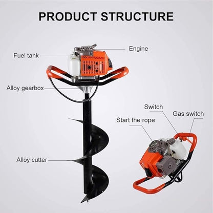 85cc Post Hole Digger 2-Stroke Petrol Gas Powered Earth Digger with 2 Extension Rods （12" & 20"）+ 3 Auger Drill Bits (4" 6" & 8") for Farm Garden Plant