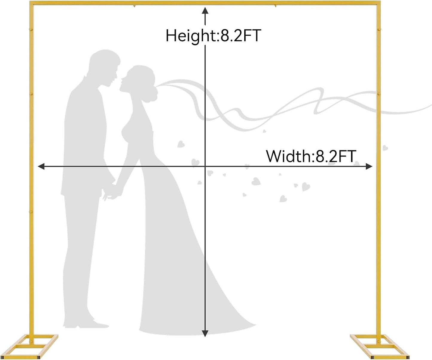 Square Backdrop Stand, 8.2FT Wedding Arch, Heavy Duty Balloon Arch Stand, Photo Booth Background Adjustable Backdrop Stand Kit, Backdrop Frame for Baby Shower Decoration Birthday Party, Gold