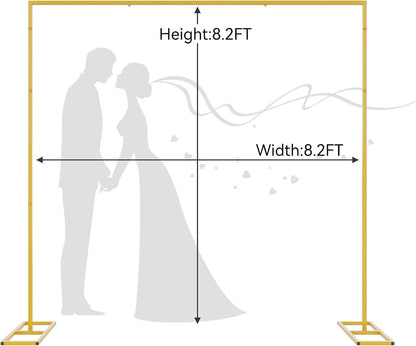 Square Backdrop Stand, 8.2FT Wedding Arch, Heavy Duty Balloon Arch Stand, Photo Booth Background Adjustable Backdrop Stand Kit, Backdrop Frame for Baby Shower Decoration Birthday Party, Gold