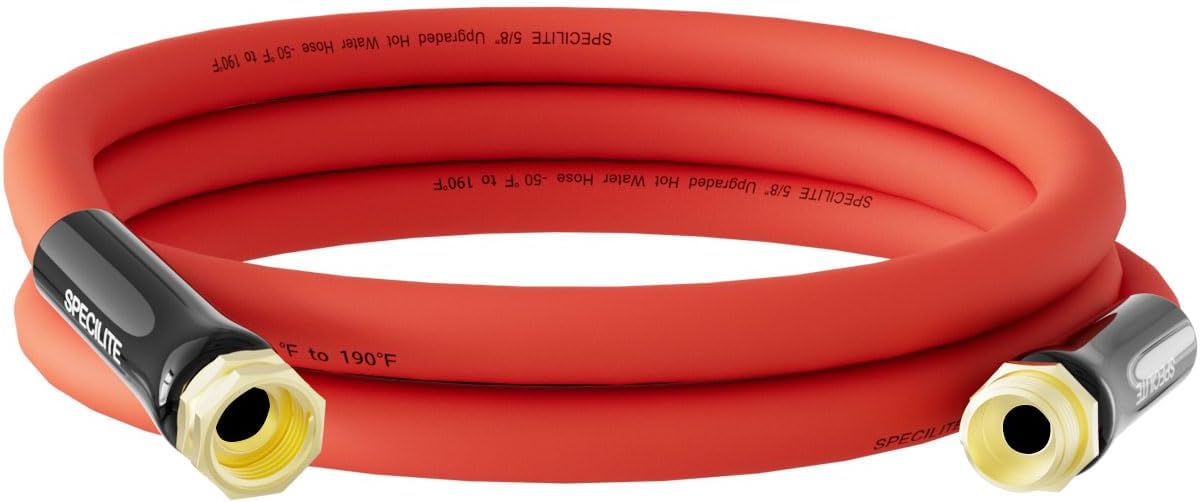 SPECILITE 5/8" Hot/Cold Short Leader Garden Water Hose 10 ft, -50℉-190℉, Flexible & Lightweight Rubber Pipes With 3/4" Brass Fittings for Yard, Outdoor, Farm, Red