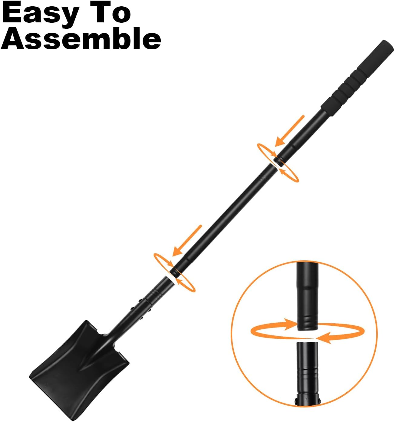 Small Square Shovel 43.3Inches Small Shovel with Metal Handle Garden Tool for Camping Farming Gardening Digging, Black