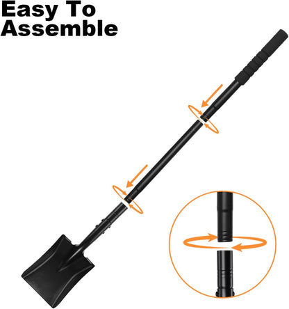 Small Square Shovel 43.3Inches Small Shovel with Metal Handle Garden Tool for Camping Farming Gardening Digging, Black