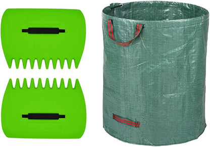 CFH-ALLEZ 1 Pair Lawn Claws Leaf Scoop Collect + 1 Pack 72 Gallons Reusable Light Green Garden Bag
