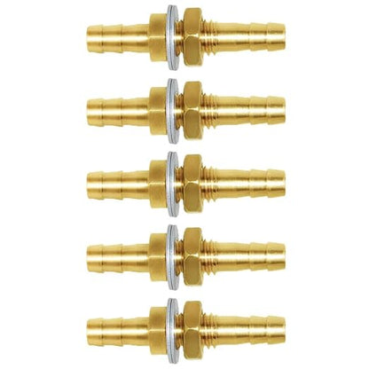 Joywayus 3/16" Hose Barb Thru-Bulk Head Hex Union Brass Fitting with Flat Washer Gasket Water/Fuel/Air (Pack of 5)