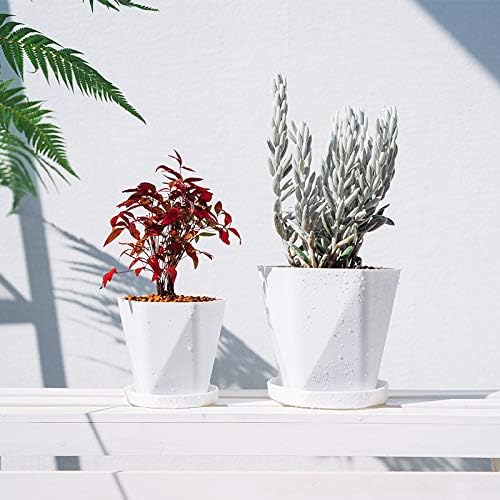 Sun-E Planters for Indoor Plants Flower Pots 7.6/6.5/5.1Inch Set of 3 Plant Pots for Outdoor with Drainage Holes and Saucers Modern Decorative Gift Idea (Pearl White)