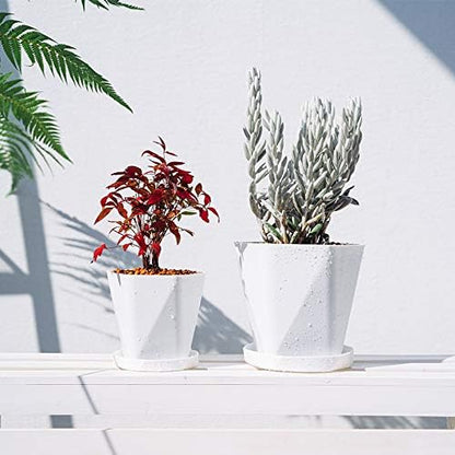 Sun-E Planters for Indoor Plants Flower Pots 7.6/6.5/5.1Inch Set of 3 Plant Pots for Outdoor with Drainage Holes and Saucers Modern Decorative Gift Idea (Pearl White)