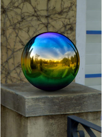 8 inch Diameter Gazing Ball,Rainbow Stainless Steel Polished Reflective Smooth Garden Sphere Globe Mirror,Colorful and Shiny Addition to Any Garden or Home