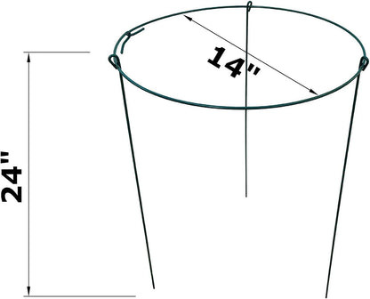 14" Wide x 24" High Peony Cage Rings Garden Plant Support Brace, Pack of 10 Round Metal Plant Stakes Rings, Strong Large Garden Supports for Flowers, Peonies, Rose, Lily