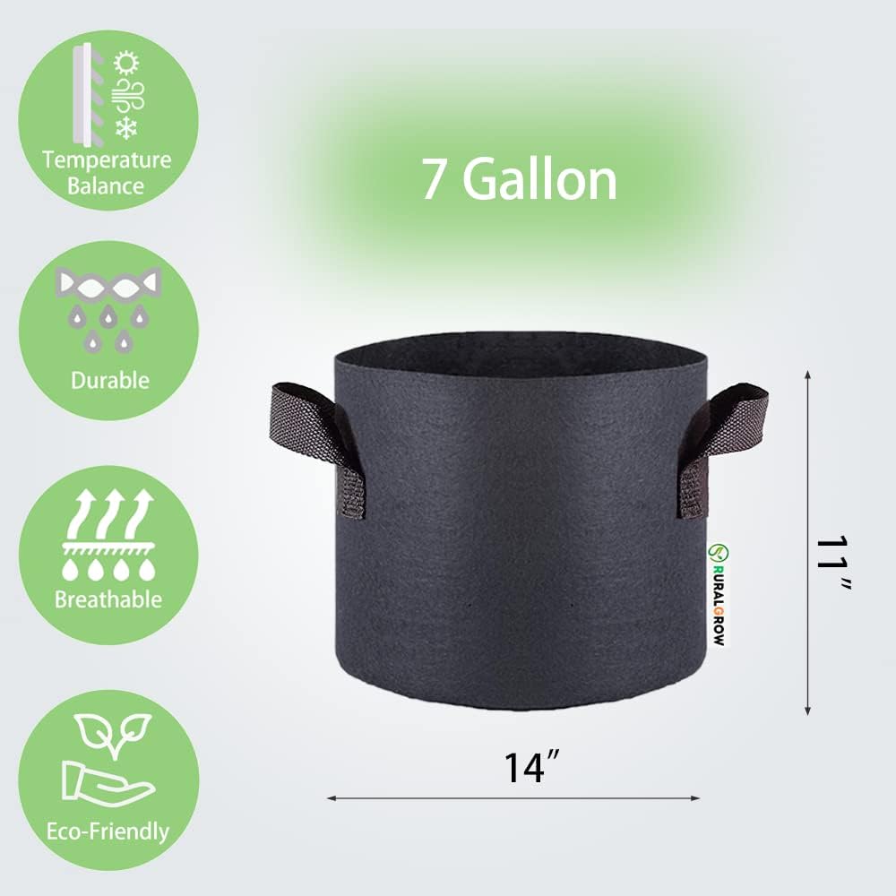 7 Gallon Grow Bags, 5-Pack Fabric Pots 300G Thickened Aeration Non-Woven Grow Bag 7 Gallon with Handles, Garden Bags to Grow Vegetables, Fruits