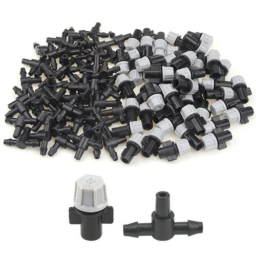 XINGYHENG 100Pcs(50Pairs) Garden Irrigation Kit Adjustable Misting Drippers Atomizing Connect with Tee Connector Round Emitter Drip System for Flower Pot Garden Lawn Water Irrigation Drip Kit