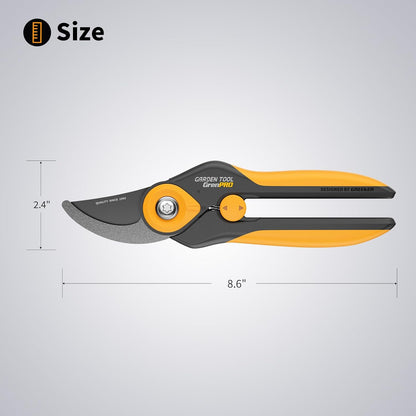 Bypass Pruning Shears 8.6", Heavy Duty Garden Clippers Handheld Cuts 1.38" Hardwood, Sharp SK5 Titanium Blades for Rust-Proof & Non-Stick, Ergonomic Garden Scissors for Plant Flower