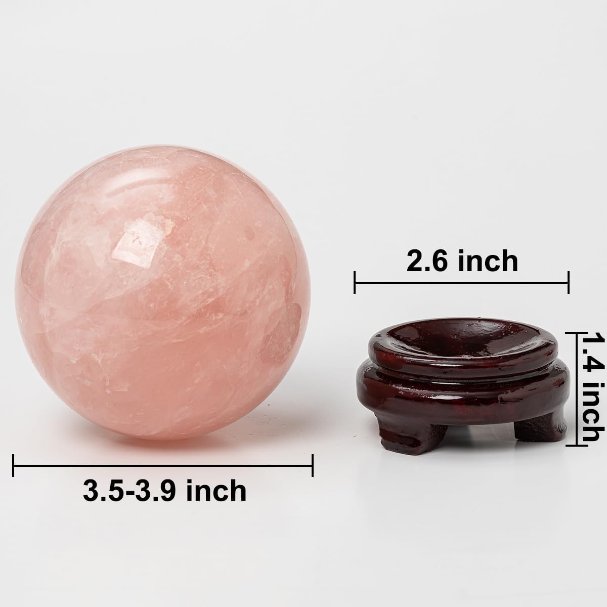 Large Rose Quartz Crystal Sphere Natural Pink Healing Crystal Ball with Stand Meditation Decorative Balls Home Decor 90-100mm/3.5-3.9"