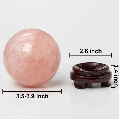 Large Rose Quartz Crystal Sphere Natural Pink Healing Crystal Ball with Stand Meditation Decorative Balls Home Decor 90-100mm/3.5-3.9"