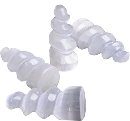 JIC Gem 4 pcs Selenite Tower Spiral Crystal Skyscraper 4" Tall White Healing Stones Home Decoration