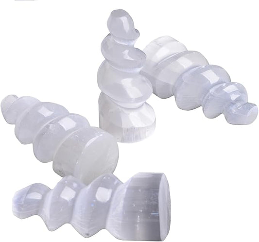 JIC Gem 4 pcs Selenite Tower Spiral Crystal Skyscraper 4" Tall White Healing Stones Home Decoration