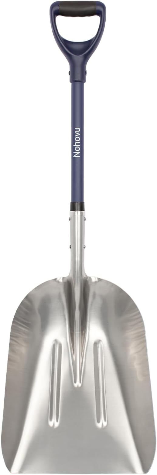 Aluminum Snow Shovel for Driveway, Large Capacity Snow Shovel for Snow Removal, Metal Snow Shovel with Fiberglass D-Handle, 45 Inches