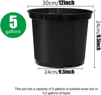 5 Gallon Nursery Pots 10-Pack, 12 Inch Plastic Planter with Drainage Holes – Round, Sturdy, Deep Design for Indoor/Outdoor Plants