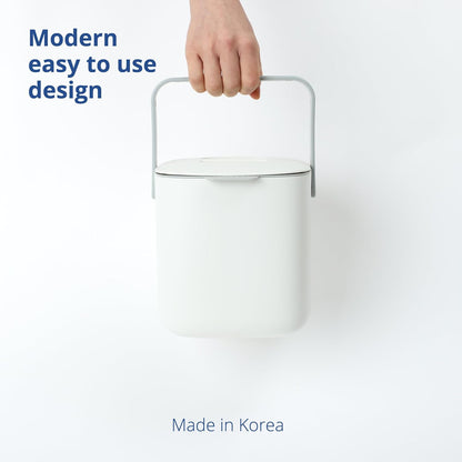 Blue Ginkgo Kitchen Compost Bin [2.6L / 0.69 GAL] – Filter-Free, Odor-Tight Countertop Food Waste Pail with Handle (Made in Korea, White)