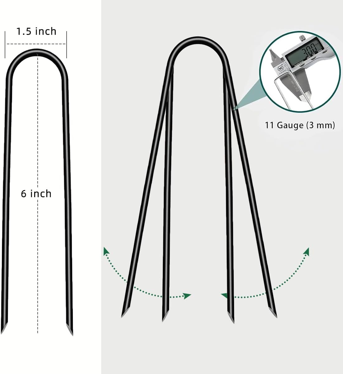 6 inch 25 Pack U Shape Black Garden Stakes,11 Gauge Garden Pins,U-Shaped Tent Stakes,Galvanized Landscape Staples for Yard Lawn,Tube, Landscape Fabrics,Irrigation Hose and Weed Barriers.
