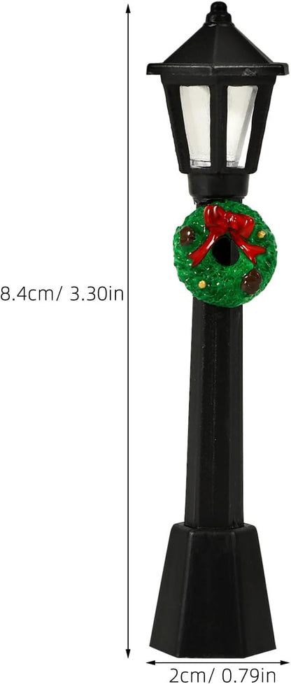 LOGOFUN 8Pcs Mini Street Lamp Post Miniature Park Bench Seat Mini Street Light Models Dollhouse Christmas Village Pathway Lantern Post for Xmas Fairy Garden Accessories
