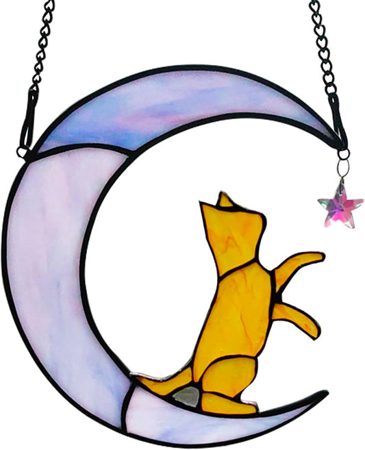 Orange Cat Gifts Suncatchers for Windows Hanging,6.7“x6.1 Funny Stained Glass Windows