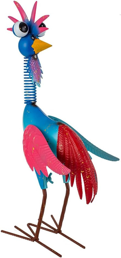 Metal Wacky Rooste Garden Statue, Rooster Decor Yard Statue Decorations Outdoor, Chicken Yard Art for Outside, Patio, Backyrad, Lawn (Blue & Pink)