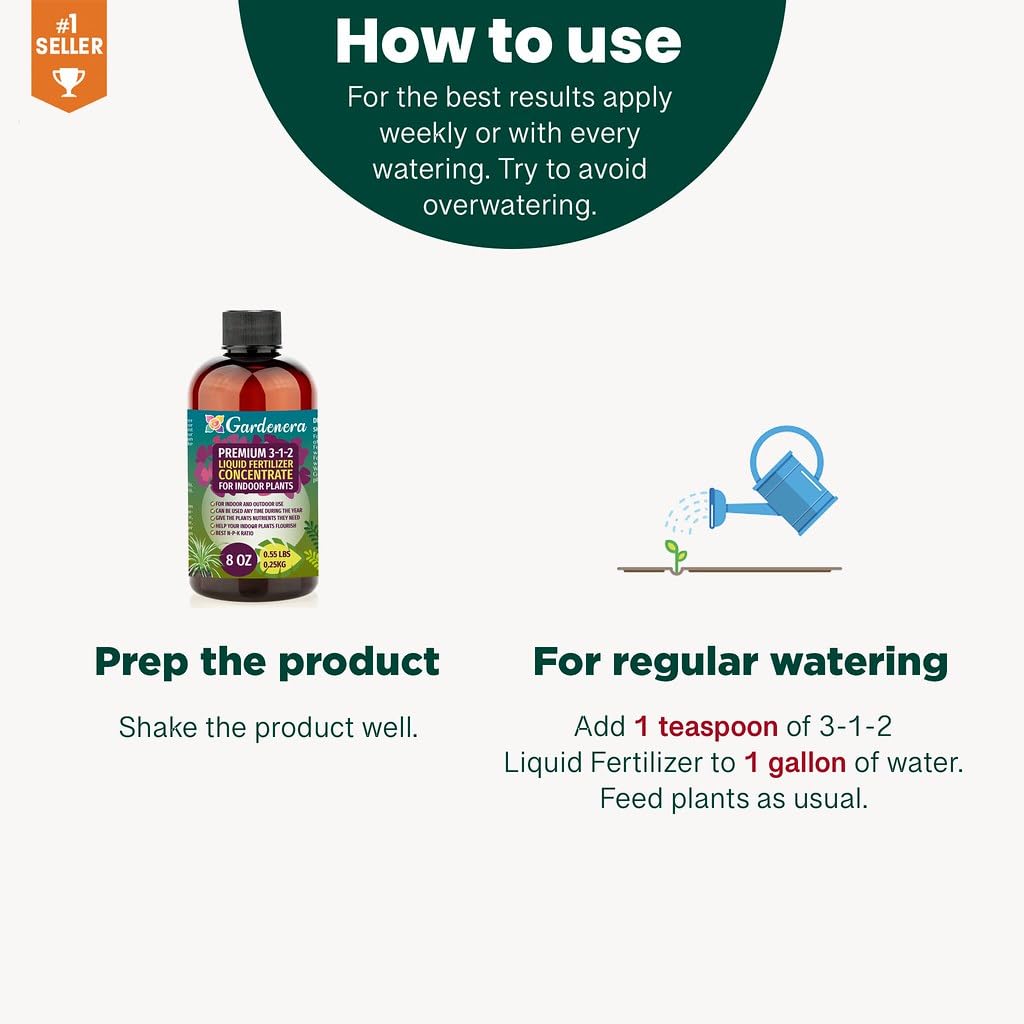 Premium Liquid Peace Lily Plant Fertilizer - 3-1-2 Concentrate for Indoor Plants and Flowers by Gardenera | Organic Plant Food for Peace Lily - 8oz