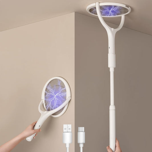 GeckoMan Rotating Head Electric Fly Swatter Racket Rechargeable Bug Zapper Racket Bug Zapper Indoor