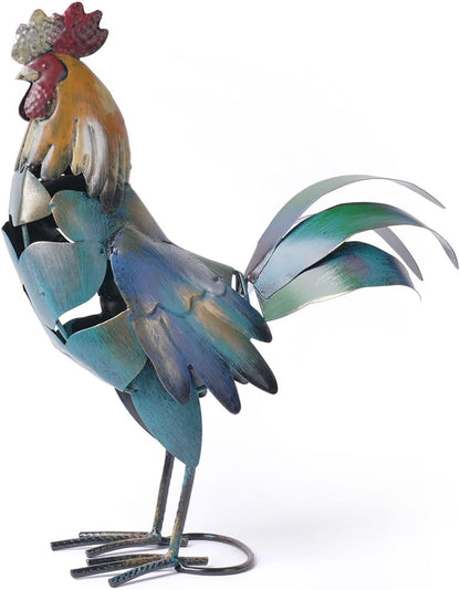 HAUCOZE Rooster Decor Statue Chicken Figurine Sculpture Animal Arts Metal 15.5 inch