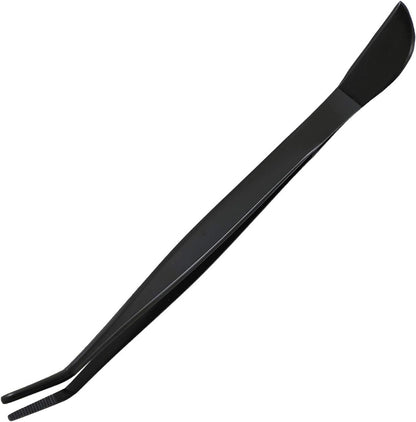 Wazakura Bonsai Curved Tip Tweezer with Spatula MADE IN JAPAN 8.6in(220mm) Stainless Steel Black Coated - Black