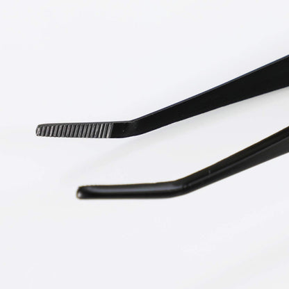 Wazakura Bonsai Curved Tip Tweezer with Spatula MADE IN JAPAN 8.6in(220mm) Stainless Steel Black Coated - Black