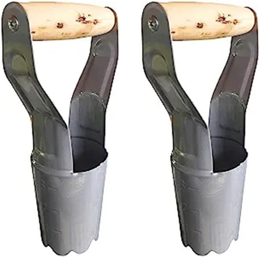 Garden Guru Steel Bulb Planter Tool for Planting Bulbs - High Carbon Steel & Comfortable Wood Carved Handle - Depth Marker for Consistent Planting Flowers Tulips, Daffodils, Dahlias (2 Pack)