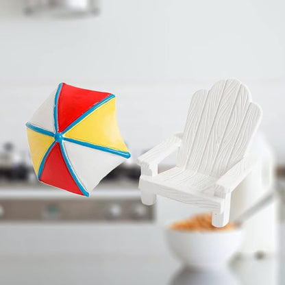 TOYANDONA 2pcs Beach Zen Garden Decor Mini Chair Sun Umbrella Sandbox Accessories Nautical Miniature Doll House Ornament Kits for DIY Fairy Garden Plant Cake Decoration