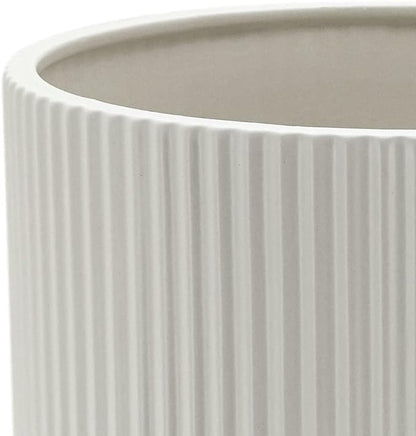 Amazon Basics Assorted Sizes Fluted Ceramic Round Indoor Outdoor Planters with Drainage, Set of 3, Modern Design, 6-Inch, 8-Inch, 10-Inch, White