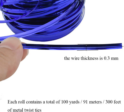 HAHIYO 100Yards/300Feet/91M Blue Metal Twist Ties Bread Candy Coffee Bag Ties Plant Garden Twist Ties for Cellophane Treat Bag Gift Wraping Bag Plastic Bag Halloween Party Cake Present Art Craft