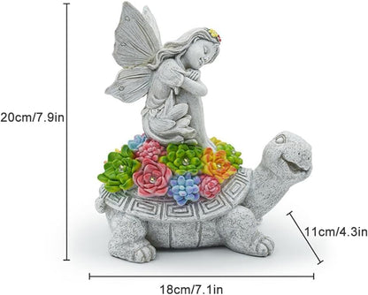 Solar Angel Garden Statue，Solar Garden Statue Angel and Turtle,Figurines Outdoor Decor,Outdoor Solar Statue with LED Lights for Yard,Patio,Lawn Art Decoration,Housewarming Gift