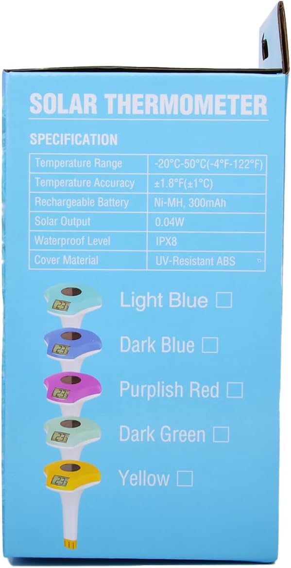 BALDR Pool Thermometer Floating Easy Read, IPX8 Waterproof, Solar Powered Digital Pool Thermometer with LCD Screen,Suitable for Swimming Pool/Hot Tub/Hot Spring/Aquarium (Blue)