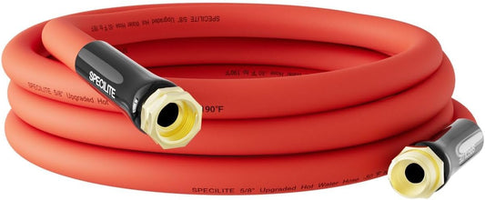 SPECILITE 5/8" Hot/Cold Short Leader Garden Water Hose 15 ft, -50℉-190℉, Flexible & Lightweight Rubber Pipes With 3/4" Brass Fittings for Yard, Outdoor, Farm, Red