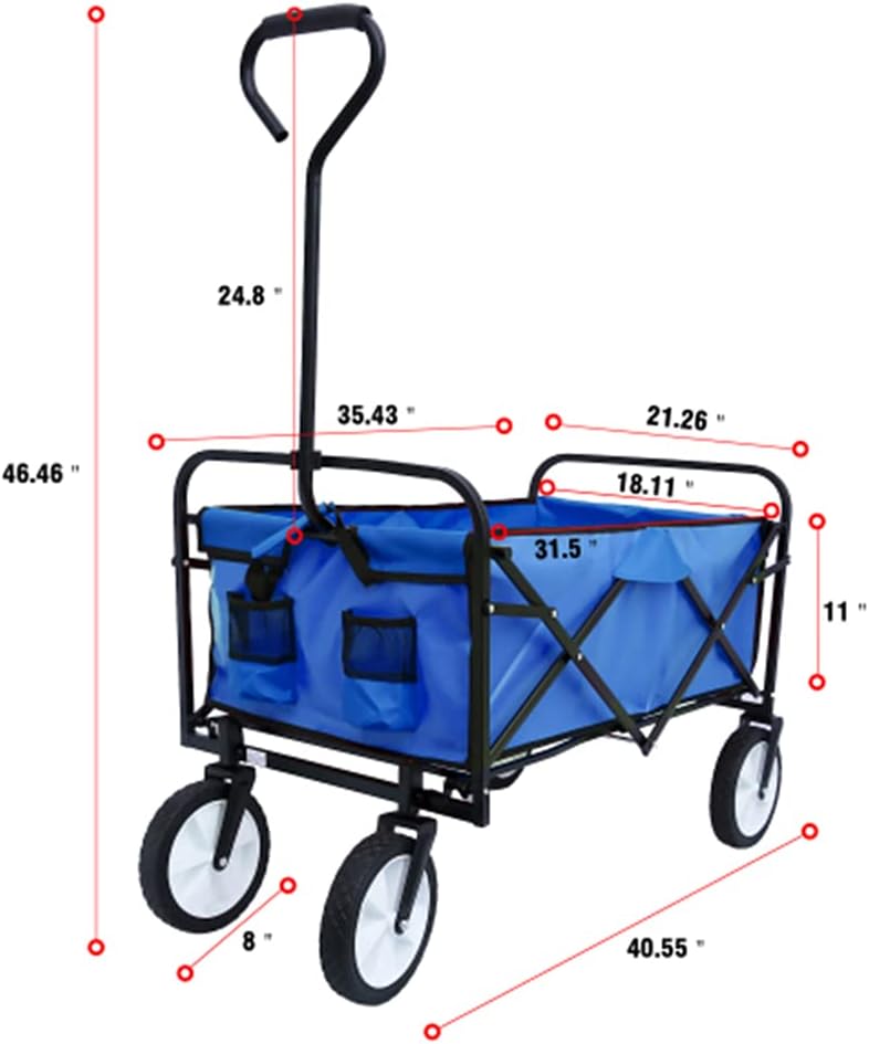Folding Garden Cart,Utility Collapsible Wagon,Outdoor Camping Beach Cart with Handle and Wheels (Blue)