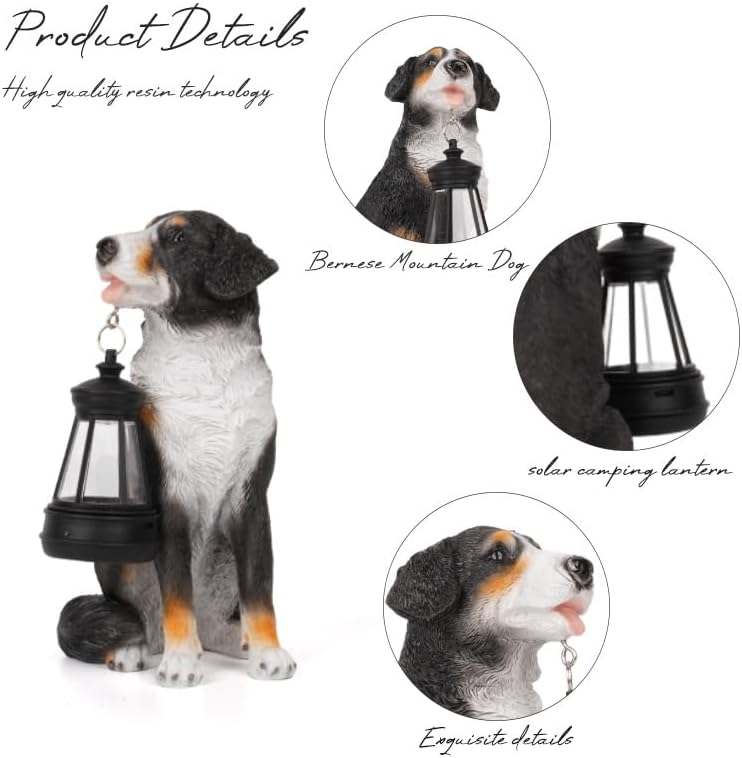 Bourne Dog Garden Statues with Solar Lantern, Outdoor Figurine Resin Sculpture Hanging Solar Power Lights for Decoration Yard Patio Balcony Lawn Ornament Art Decor, Unique Gift for Grandma Wowen Mom