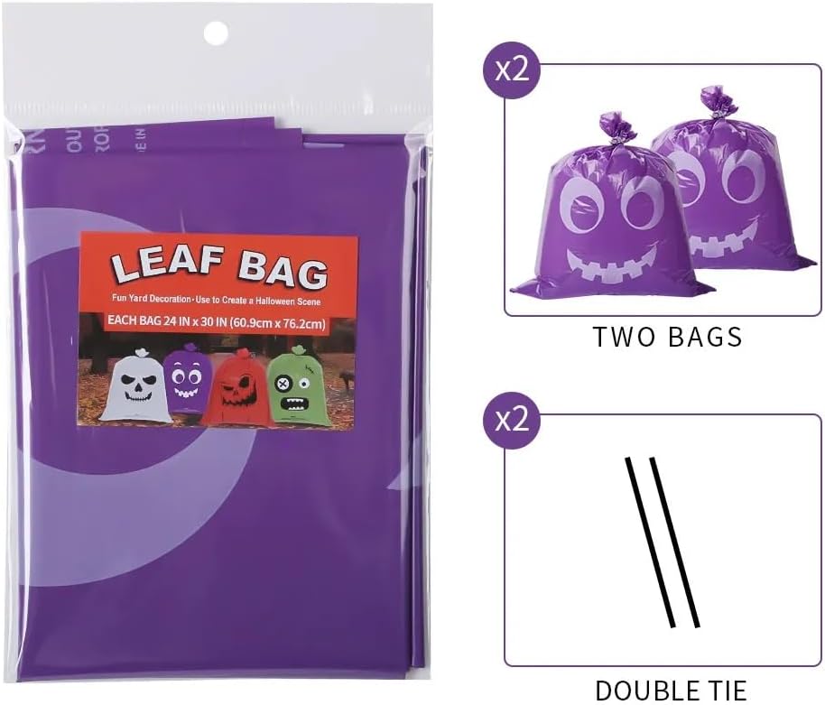 Halloween Pumpkin Lawn Bags, Large Reusable Leaf Bags with Twist Ties, Fall Outdoor Decorations, 8 Pack 24 * 30 Inch