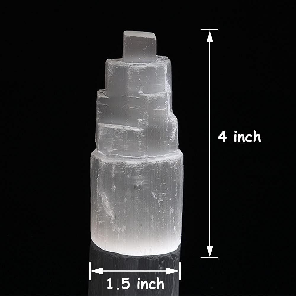 JIC Gem 4Pcs Selenite Tower Skyscraper Healing Crystal Stone Reiki Meditation Positive Energy 4 Inch