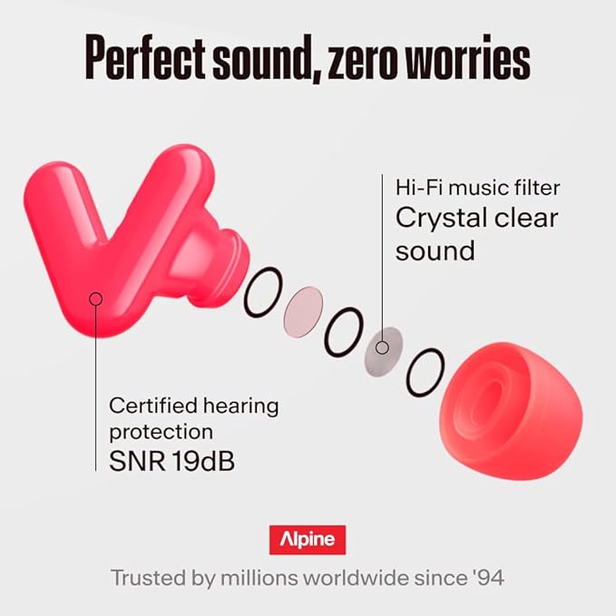 Alpine Tune Earplugs, Concert Ear Plugs for Noise Reduction, High Fidelity Music Quality, 19dB