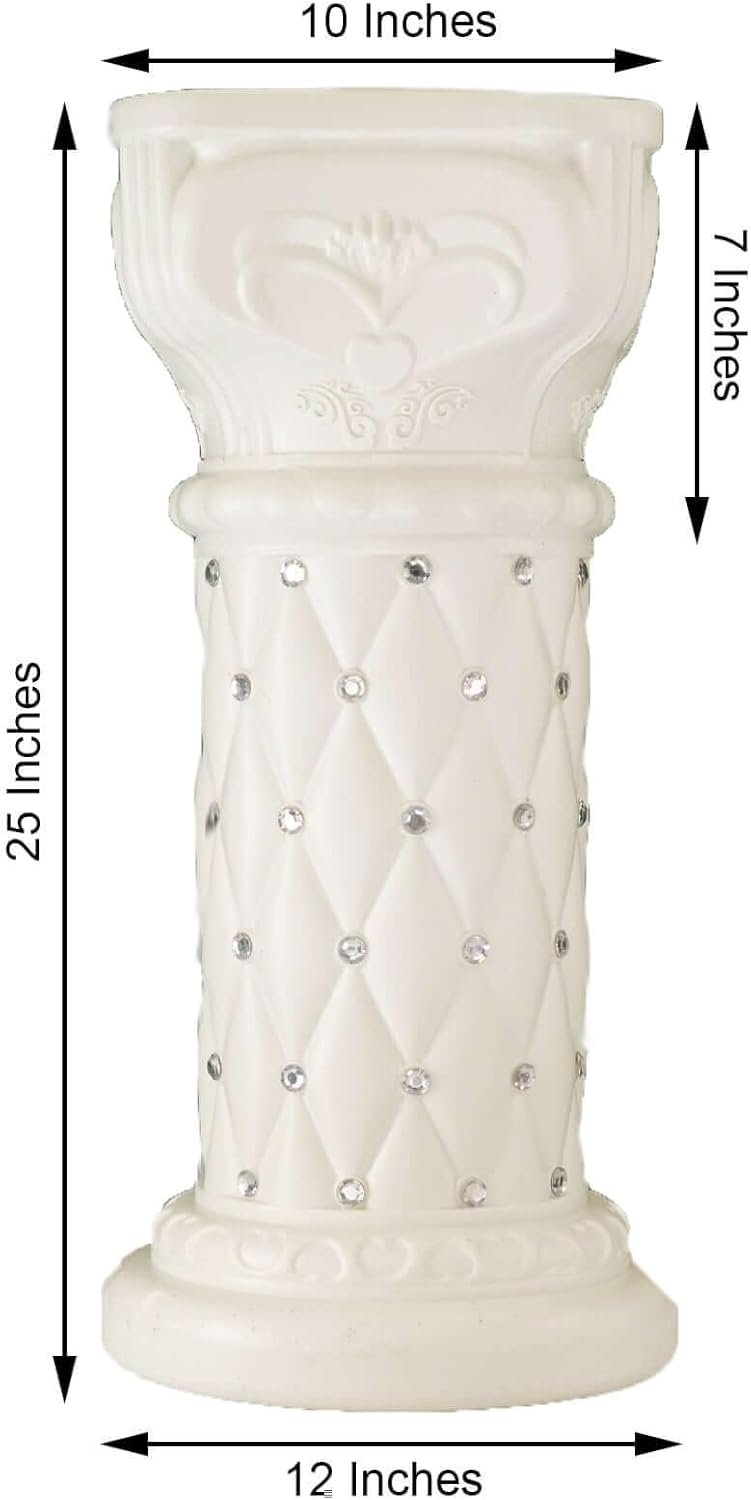 Efavormart 2 Pack 25" Tall White PVC 10mm Crystal Beaded Studded French Inspired Pedestal Column Stand for Floral Arrangements, Wedding, Aisle Decor, DIY Background Designing