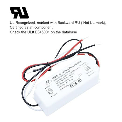 UL Recognized 24V LED Driver Dimmable, 120V to 24 Volt Transformer Triac Dimming Power Supply IP67 Waterproof, 1.7A DC Adapter AC Dimmable for LED Strip Light